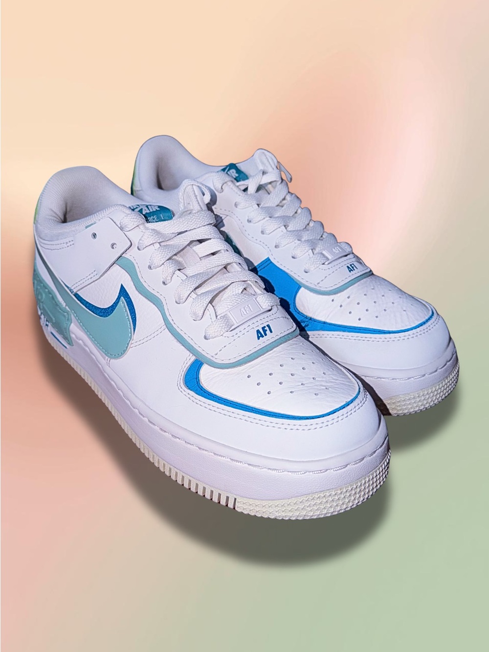 Nike Air Force 1 Shadow Women’s 8.5 White Blue Teal DZ1847-101